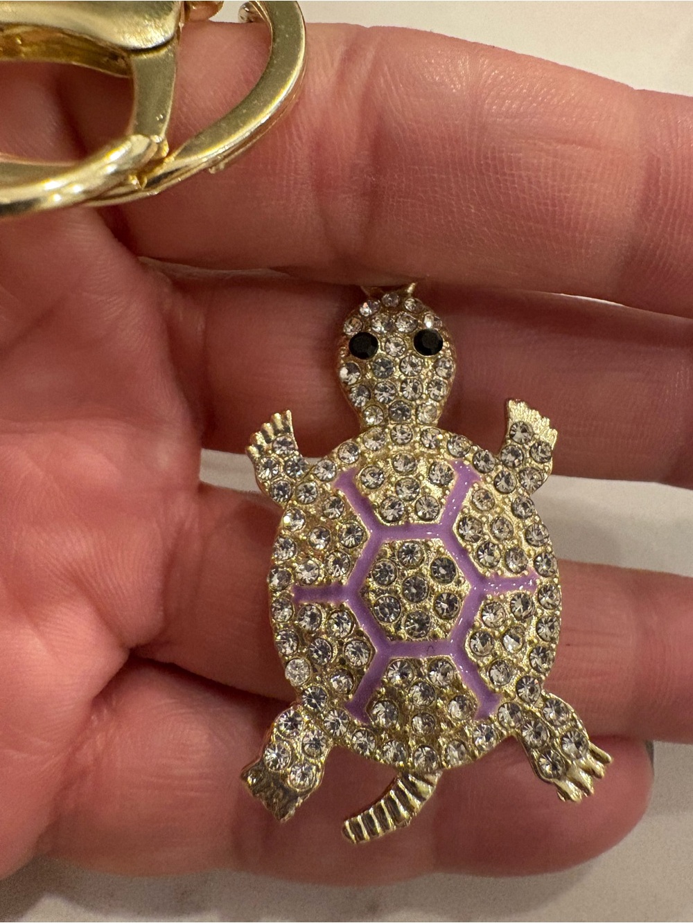 Rhinestone Turtle Keychain Charm - Purple Accent